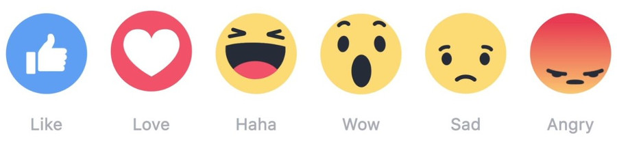 facebook reactions images - like, love, haha, wow, sad, angry